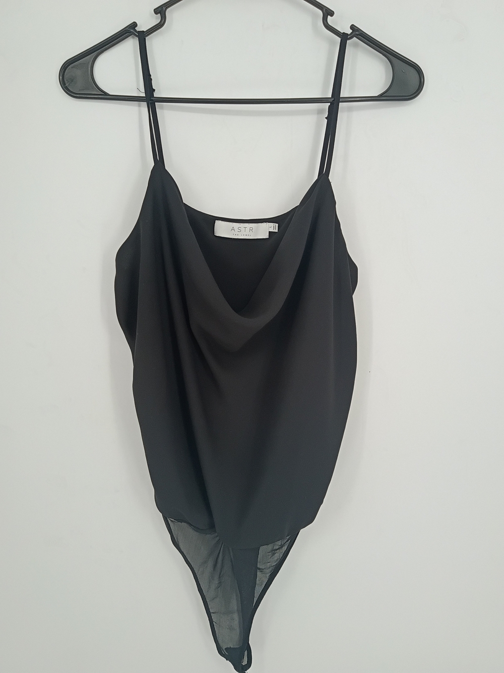 Astr Black Cowl Neck Spaghetti Strap Bodysuit Whimsigoth Office Semi Sheer Large